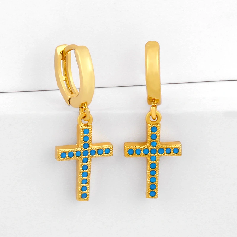 European and American classic retro cross earrings hip hop full diamond zircon cross earrings temperament all-match ers58