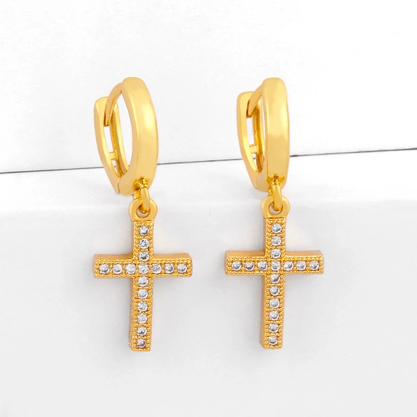 European and American classic retro cross earrings hip hop full diamond zircon cross earrings temperament all-match ers58