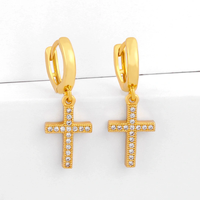 European and American classic retro cross earrings hip hop full diamond zircon cross earrings temperament all-match ers58