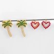 Clearance creative ocean style coconut tree earrings peach heart love zircon earrings female jewelry wholesale ers78