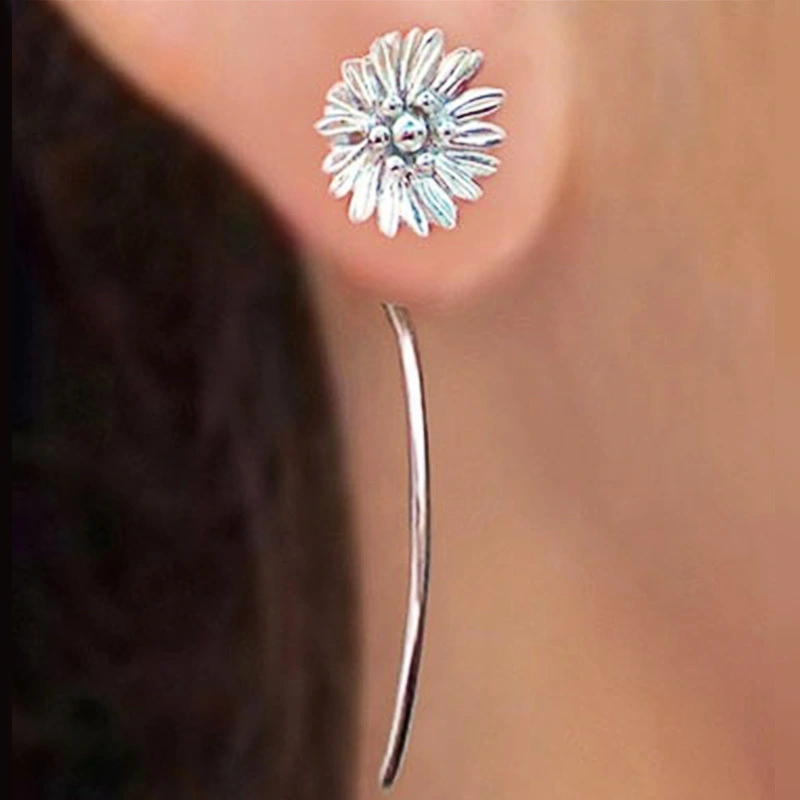   Hot-selling single-line earrings, sunflower earrings, European and American fashion earrings, creative long flower earrings