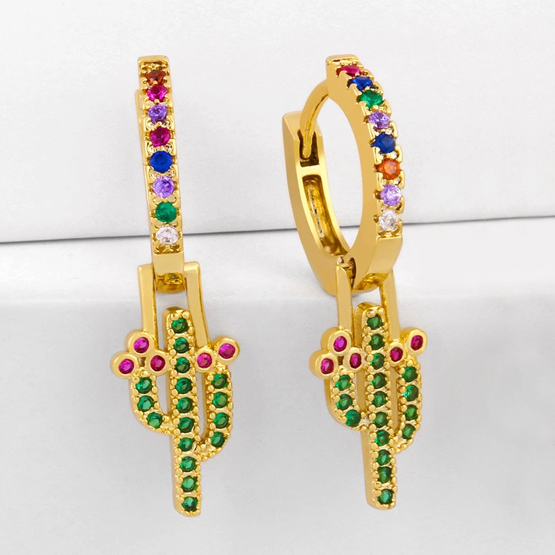 Clearance European and American earrings cactus cross earrings earrings women's diamond jewelry wholesale ert09