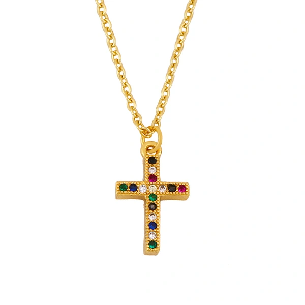 Clearance European and American classic retro inlaid zircon cross pendant necklace female mini cross necklace nkq43