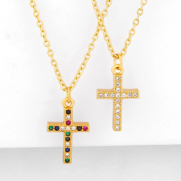 Clearance European and American classic retro inlaid zircon cross pendant necklace female mini cross necklace nkq43