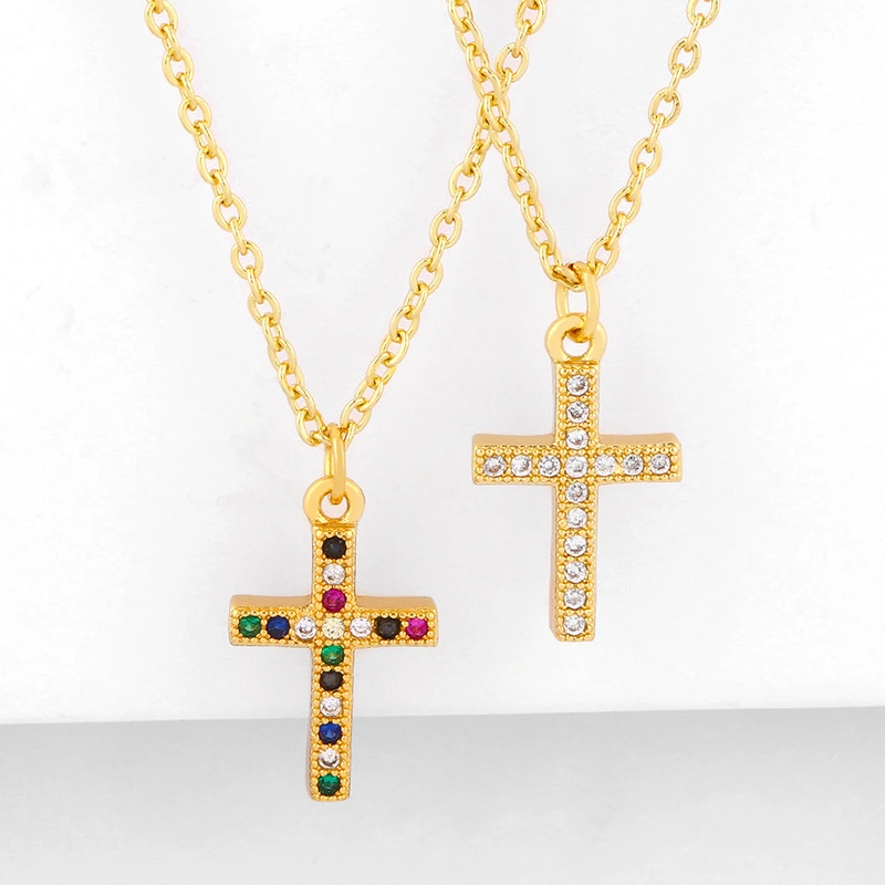 Clearance European and American classic retro inlaid zircon cross pendant necklace female mini cross necklace nkq43