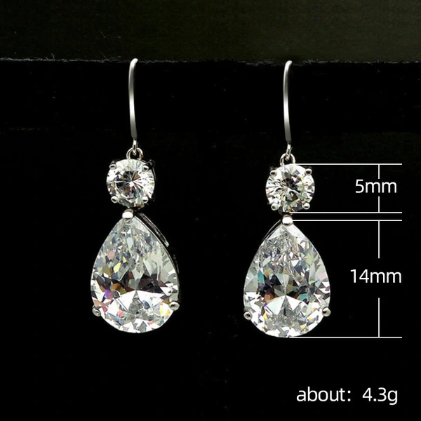  New hot selling European and American fashion OL ladies' water drop large zircon earrings shining exquisite silver-plated earrings