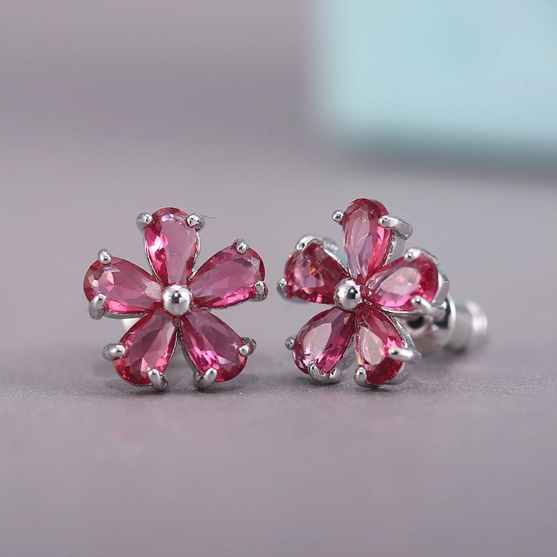 New style fresh Japanese and Korean student style inlaid zircon small flower ladies earrings