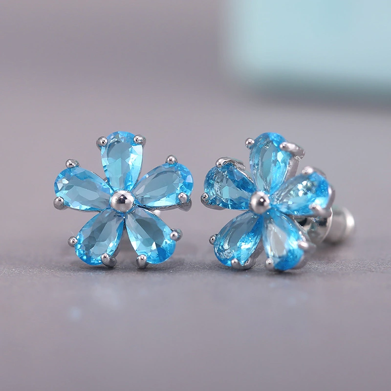 New style fresh Japanese and Korean student style inlaid zircon small flower ladies earrings