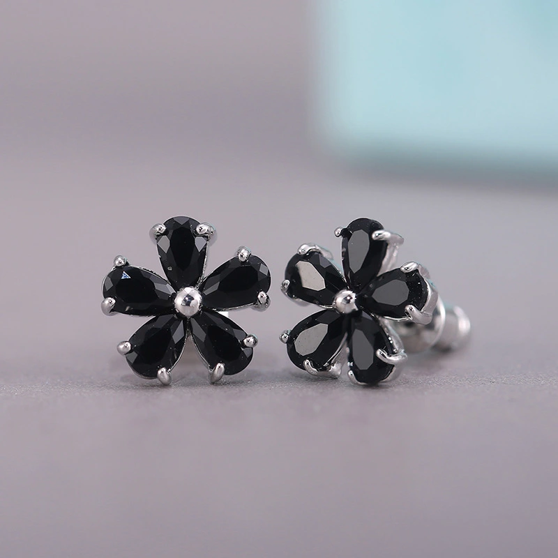 New style fresh Japanese and Korean student style inlaid zircon small flower ladies earrings