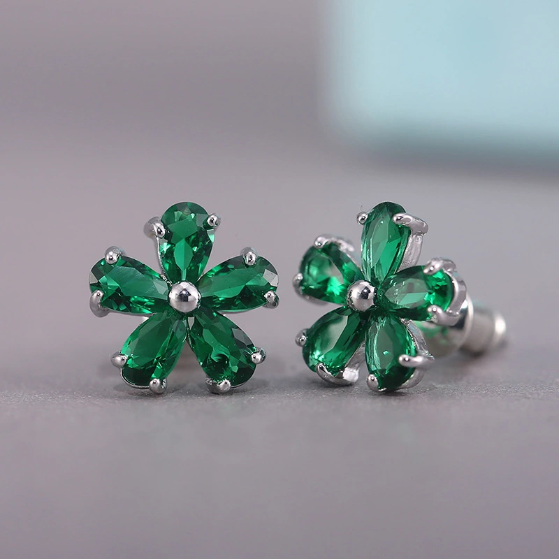 New style fresh Japanese and Korean student style inlaid zircon small flower ladies earrings