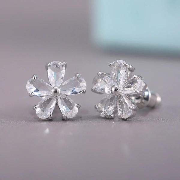 New style fresh Japanese and Korean student style inlaid zircon small flower ladies earrings