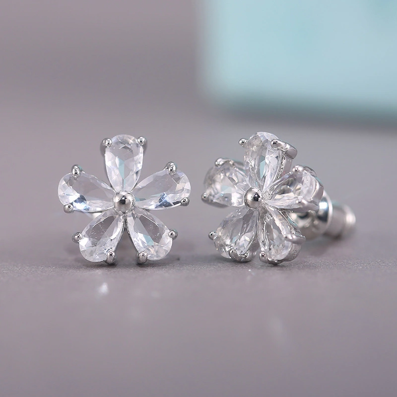New style fresh Japanese and Korean student style inlaid zircon small flower ladies earrings