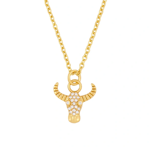 Clearance European and American 2023 diamond bull head necklace female niche design love pendant clavicle chain nkq59