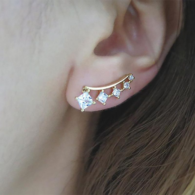 New style small fresh campus style simple square diamond earrings Internet celebrity same style fashion trend earrings
