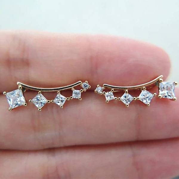 New style small fresh campus style simple square diamond earrings Internet celebrity same style fashion trend earrings