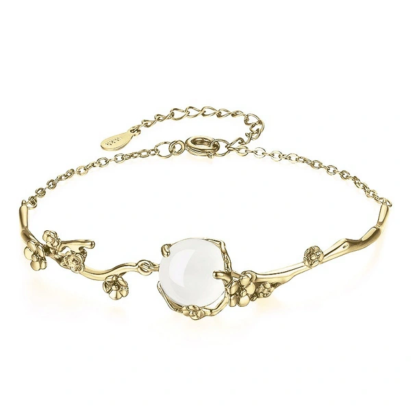 Korean style new creative flower bracelet women's jewelry art peach flower artificial white chalcedony hand jewelry wholesale