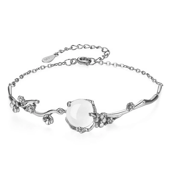 Korean style new creative flower bracelet women's jewelry art peach flower artificial white chalcedony hand jewelry wholesale