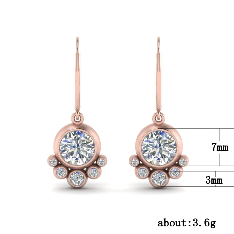 Exquisite earrings rose gold geometric round diamond earrings for women Korean style simple earrings 