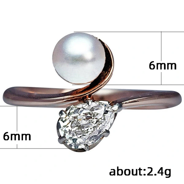 Hot-selling fashionable and unique women's ring with zircon imitation pearls, copper style simple ring jewelry