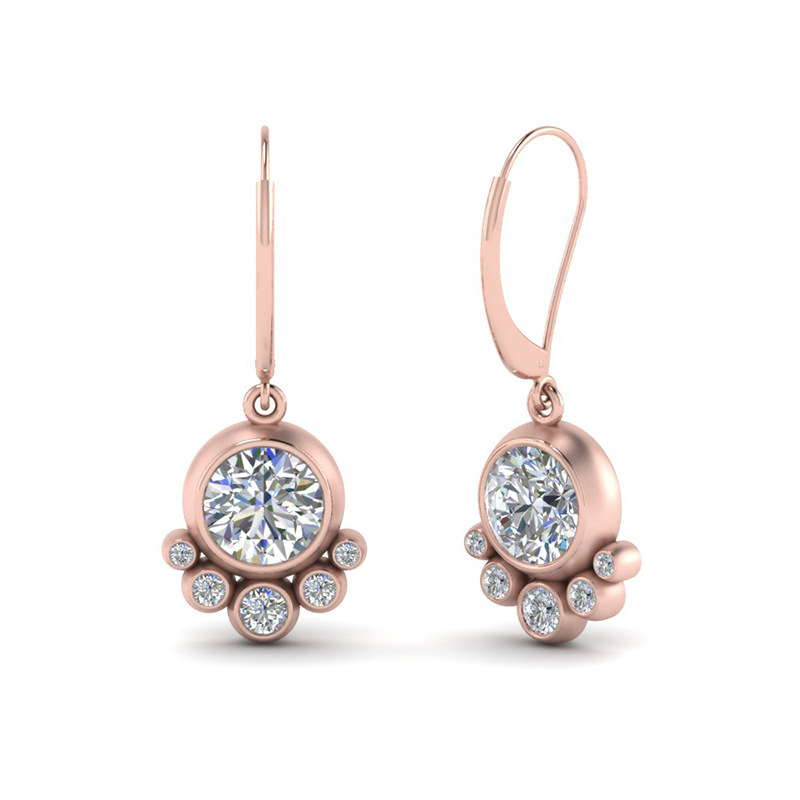  Exquisite earrings rose gold geometric round diamond earrings for women Korean style simple earrings 