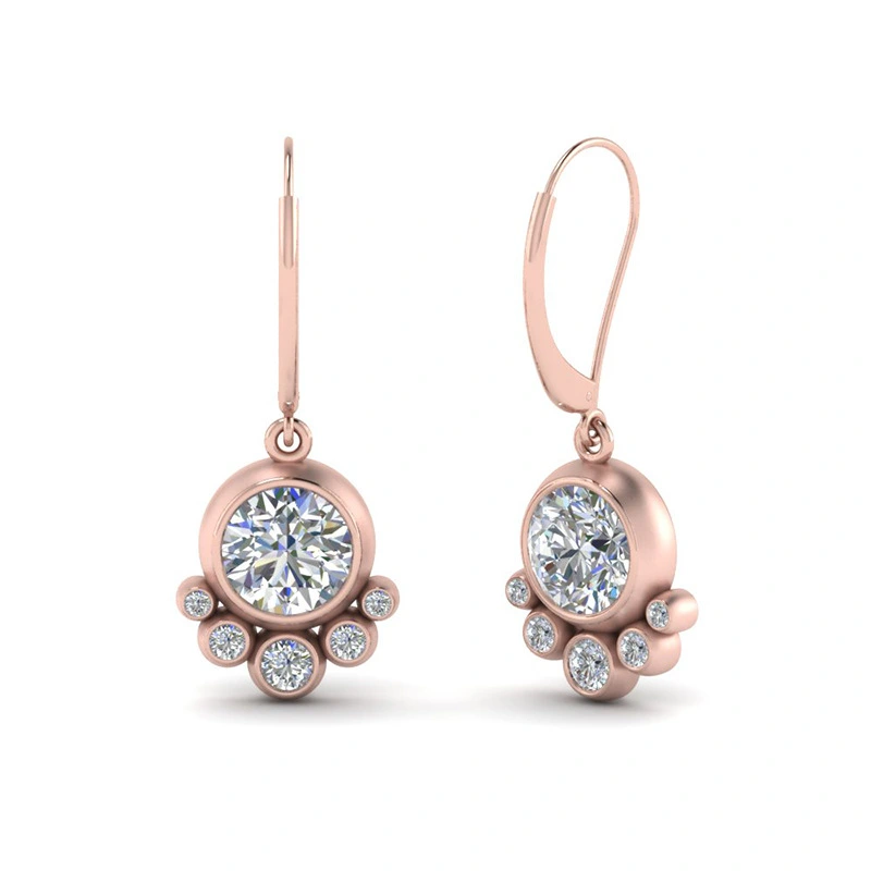  Exquisite earrings rose gold geometric round diamond earrings for women Korean style simple earrings 