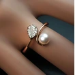 Hot-selling fashionable and unique women's ring with zircon imitation pearls, copper style simple ring jewelry