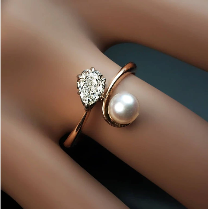 Hot-selling fashionable and unique women's ring with zircon imitation pearls, copper style simple ring jewelry