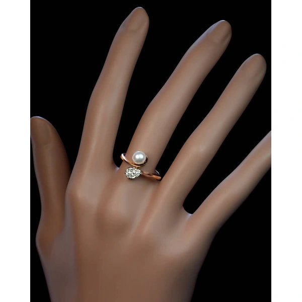 Hot-selling fashionable and unique women's ring with zircon imitation pearls, copper style simple ring jewelry