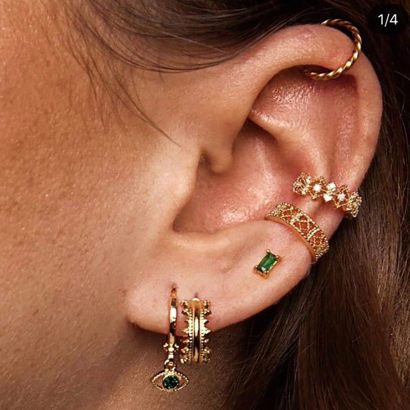 Best-selling new European and American trendy 6-piece set for women's earrings, ear clips, copper and zircon ear bone studs