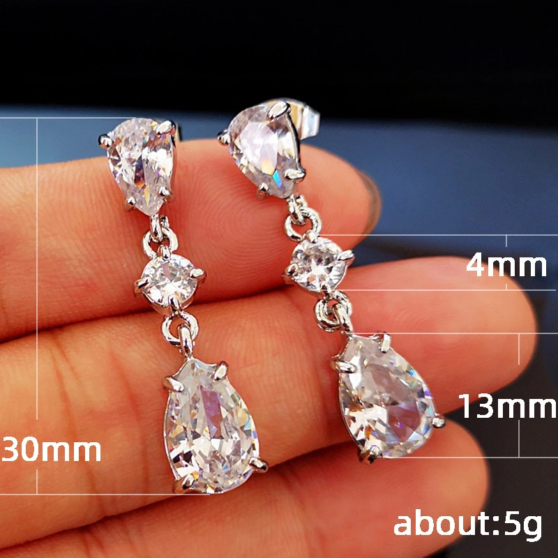 Best-selling European and American exquisite women's teardrop large zircon earrings earrings shining exquisite silver-plated earrings wholesale