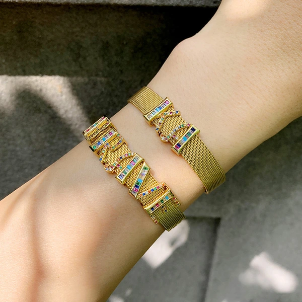 Clearance accessories European and American mesh strap bracelet personality DIY 26 letters mesh strap bracelet couple brc35