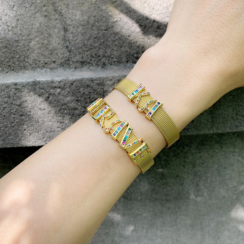 Clearance accessories European and American mesh strap bracelet personality DIY 26 letters mesh strap bracelet couple brc35