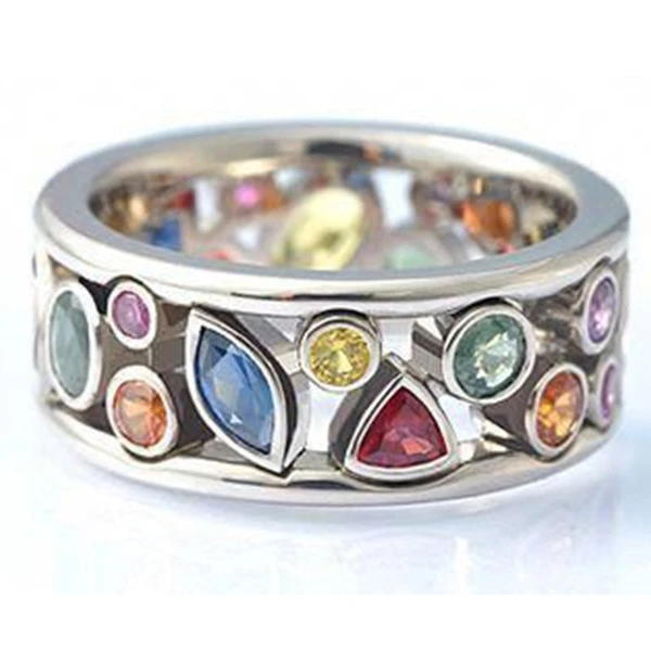 Best-selling exquisite geometric pattern hollow diamond multi-color ring for women simple zircon jewelry