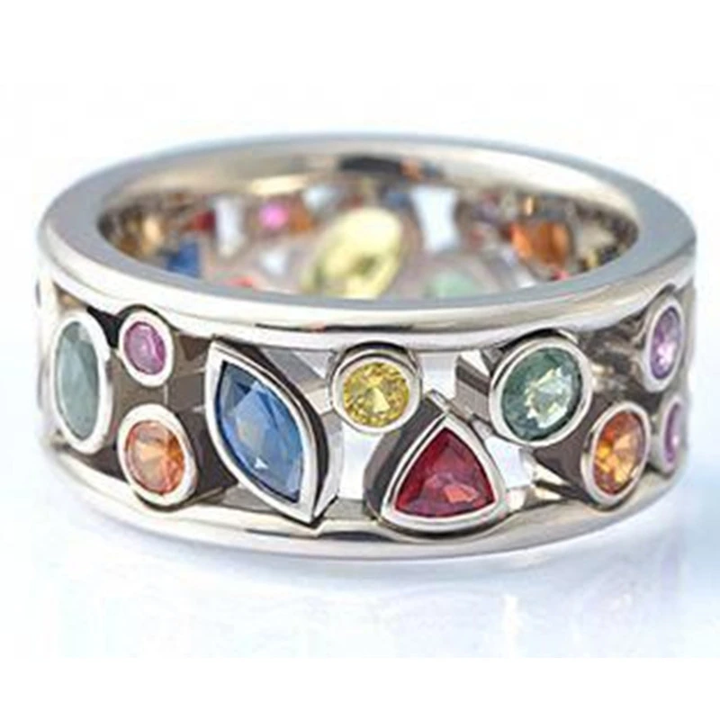 Best-selling exquisite geometric pattern hollow diamond multi-color ring for women simple zircon jewelry