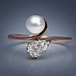 Hot-selling fashionable and unique women's ring with zircon imitation pearls, copper style simple ring jewelry