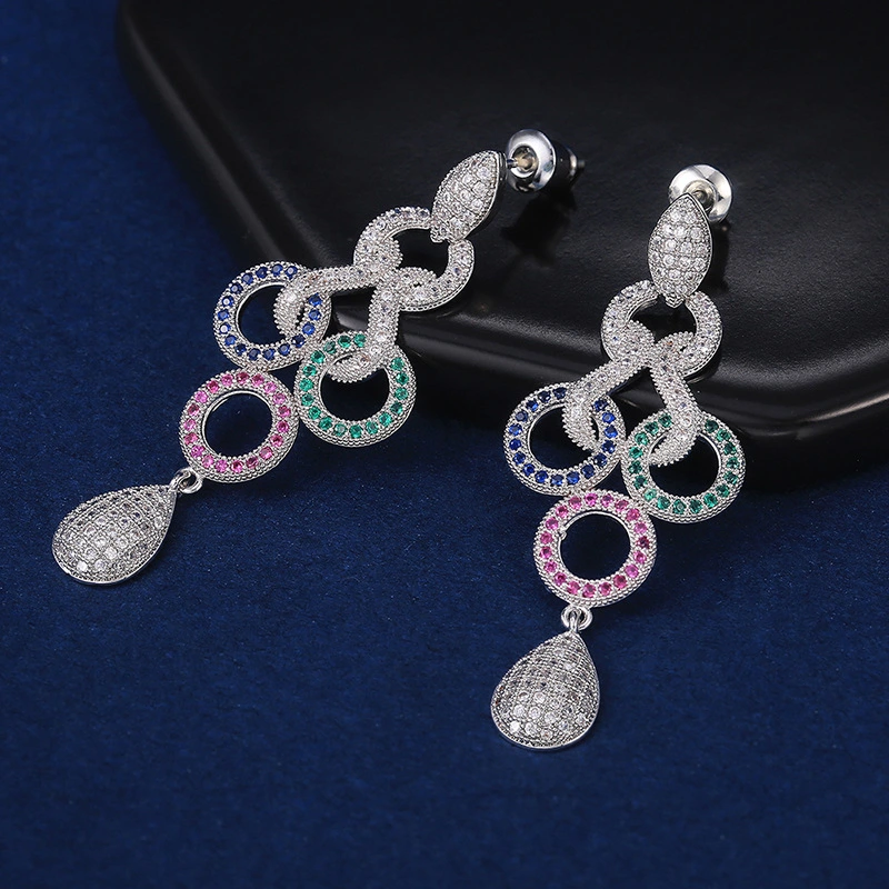  Fashion street style accessories new personality contrast color design long earrings ladies light luxury zircon earrings all-match