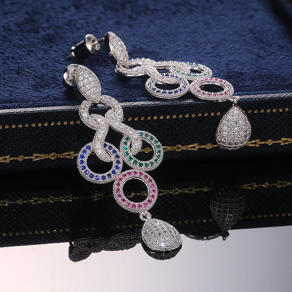  Fashion street style accessories new personality contrast color design long earrings ladies light luxury zircon earrings all-match