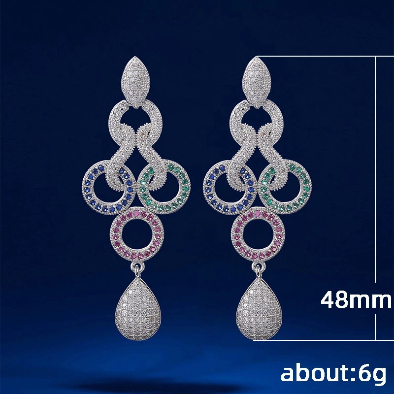  Fashion street style accessories new personality contrast color design long earrings ladies light luxury zircon earrings all-match