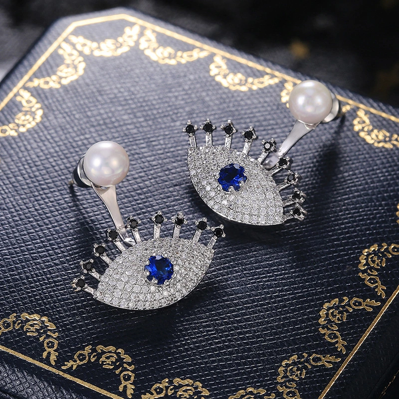  Live streaming new arrivals: European and American luxury exquisite angel eye earrings for women, zircon imitation pearl earrings