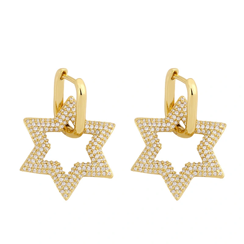 European and American cool style earrings fashion jewelry diamond pentagram earrings female hip hop earrings eru12