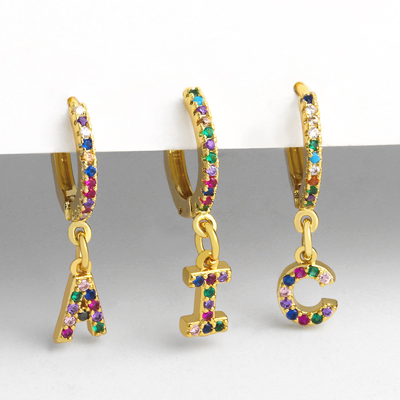 earrings26 letter earrings European and American personality micro inlaid colored zircon letter earrings earrings female eru27