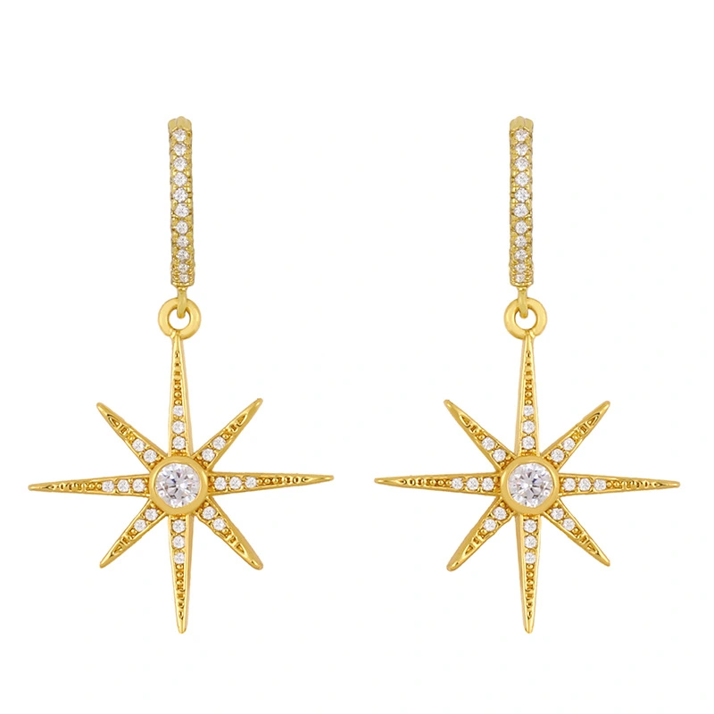 Clearance rice star earrings earrings Japanese and Korean popular diamond eight-pointed star earrings long earrings female eru34