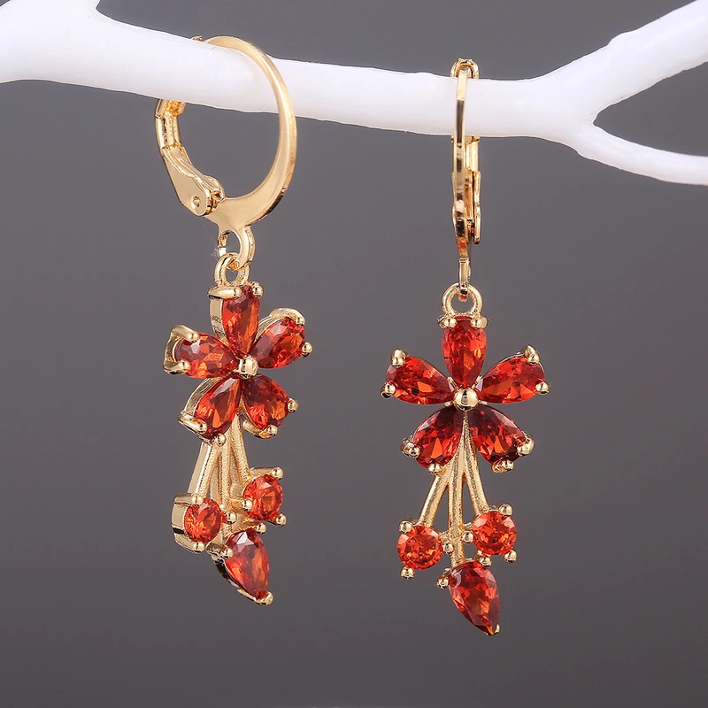 E-commerce European and American fashion OL women's floral earrings copper inlaid zircon electroplated earrings wholesale