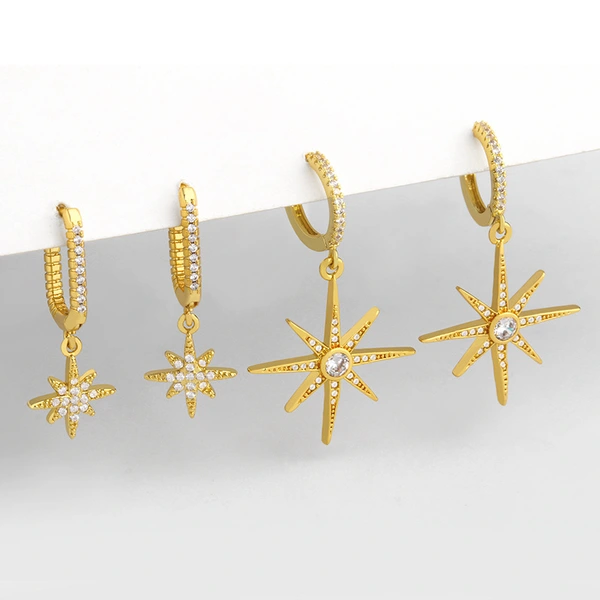 Clearance rice star earrings earrings Japanese and Korean popular diamond eight-pointed star earrings long earrings female eru34