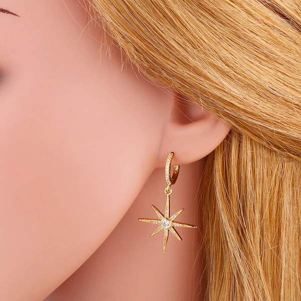 Clearance rice star earrings earrings Japanese and Korean popular diamond eight-pointed star earrings long earrings female eru34