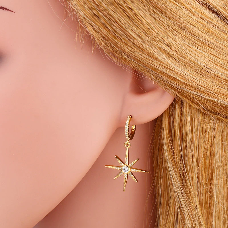 Clearance rice star earrings earrings Japanese and Korean popular diamond eight-pointed star earrings long earrings female eru34