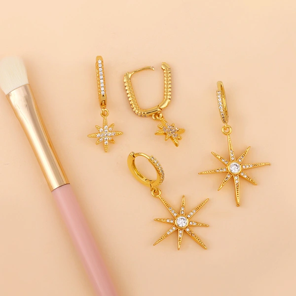 Clearance rice star earrings earrings Japanese and Korean popular diamond eight-pointed star earrings long earrings female eru34