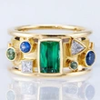 Creative new hot selling retro geometric pattern ring female gold inlaid green zircon ring accessories