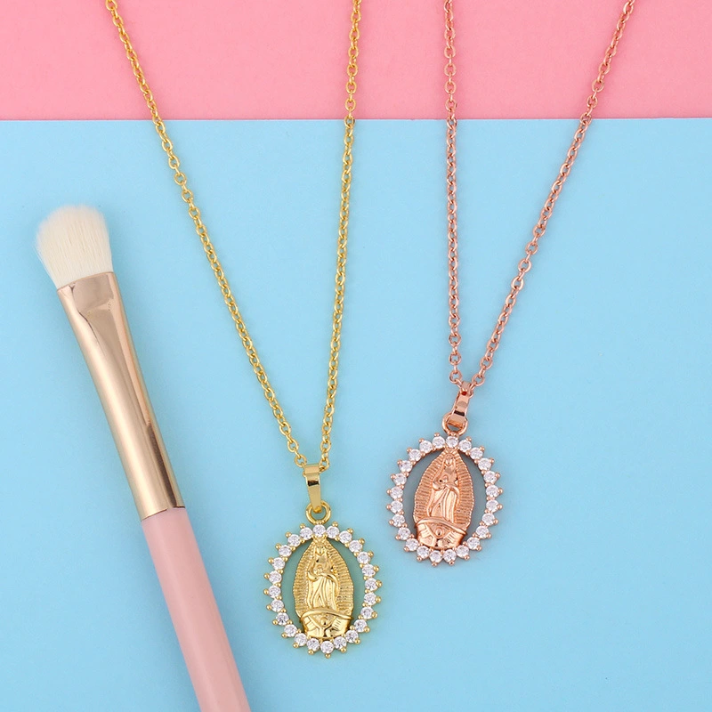European and American fashion Virgin Mary oval brand real gold-plated necklace commemorative coin ladies clavicle chain nkr18