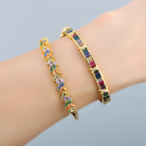 European and American colored zircon bracelet female original colorful geometric personality open bracelet boutique jewelry brc46